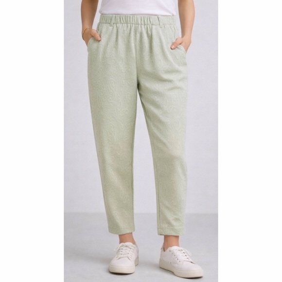 Pants - Mint Green High-Waisted Jacquard Ankle Cut Trouser Pants, S/M